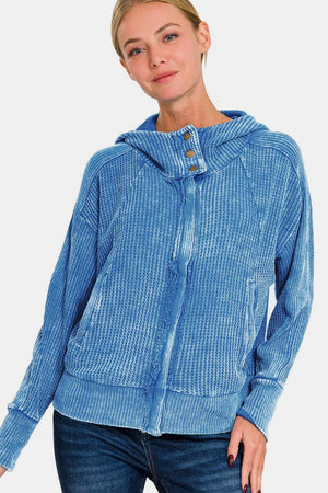 Zenana Washed Zip Up Hooded Jacket - Sydney So Sweet