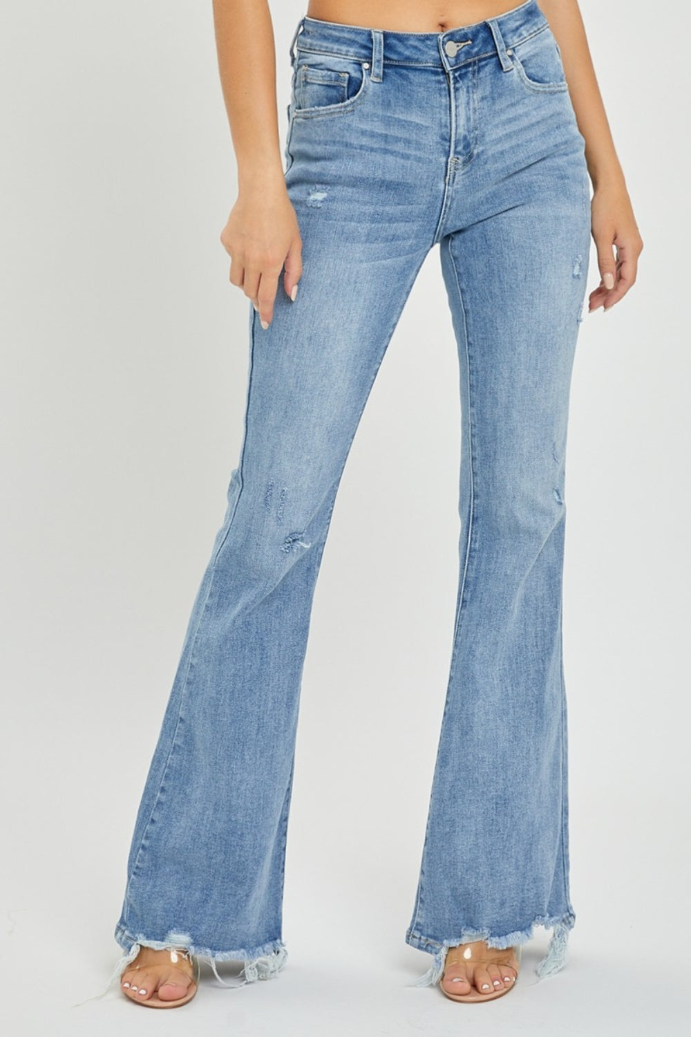 Risen Full Size High Rise Frayed Hem Flare Jeans - Sydney So Sweet