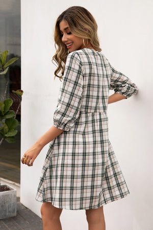 Plaid Round Neck Mini Dress - Sydney So Sweet