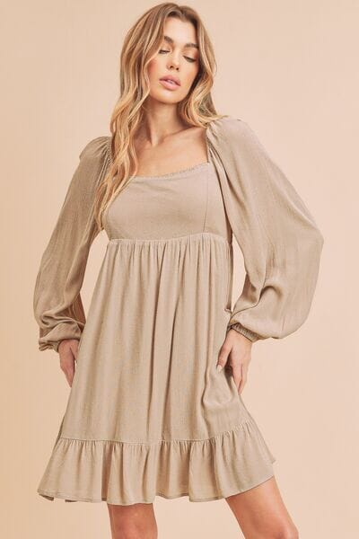Aemi + Co Ruffled Hem Square Neck Balloon Sleeve Mini Dress - Sydney So Sweet