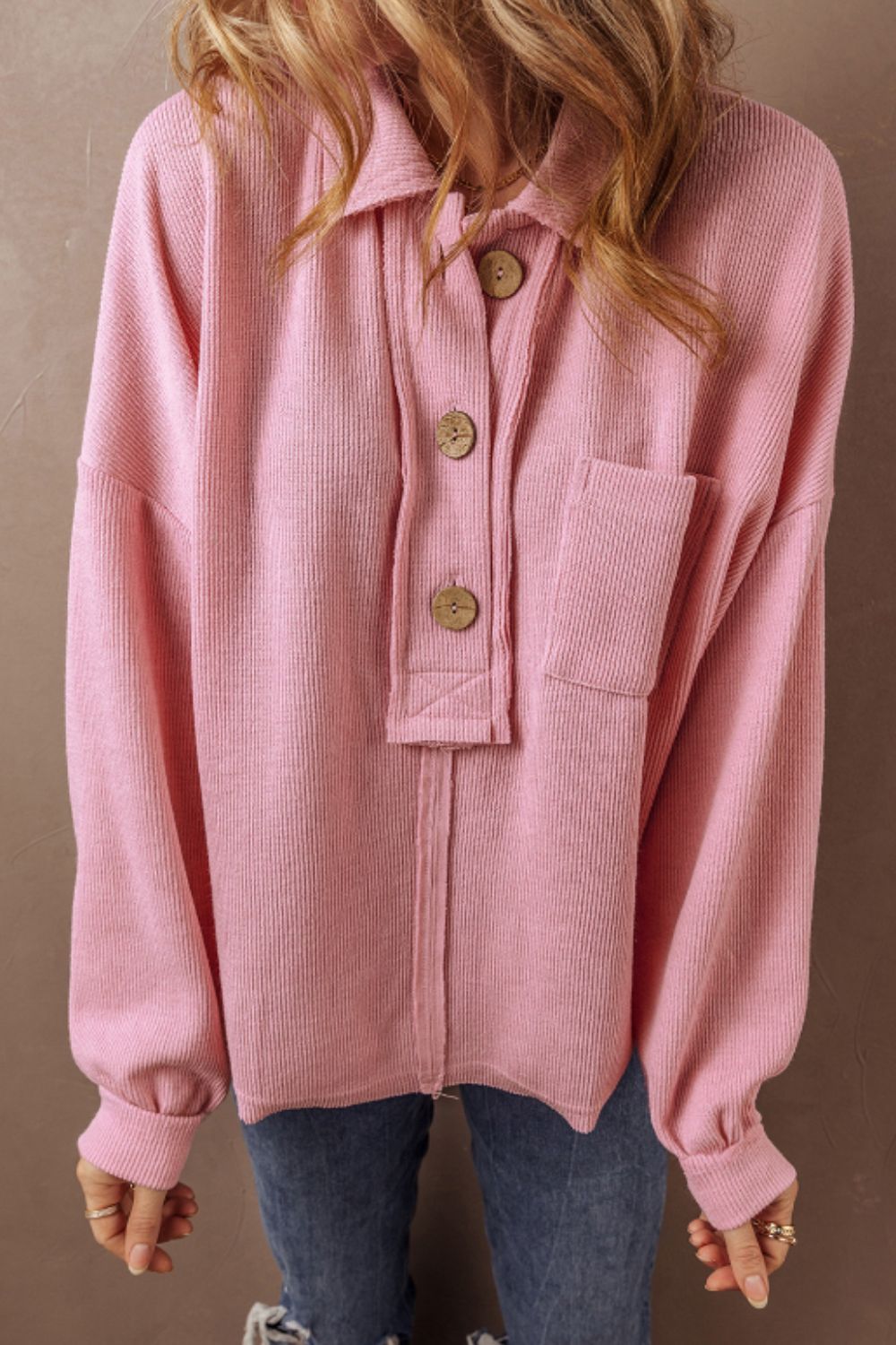 Pocketed Half Button Long Sleeve Sweatshirt Top - Sydney So Sweet