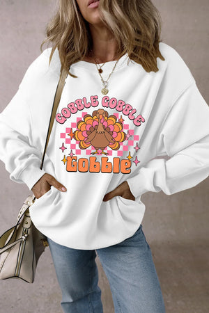 Gobble Gobble Graphic Dropped Shoulder Long Sleeve Sweatshirt - Sydney So Sweet