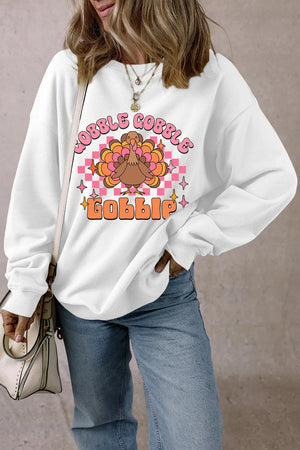 Gobble Gobble Graphic Dropped Shoulder Long Sleeve Sweatshirt - Sydney So Sweet