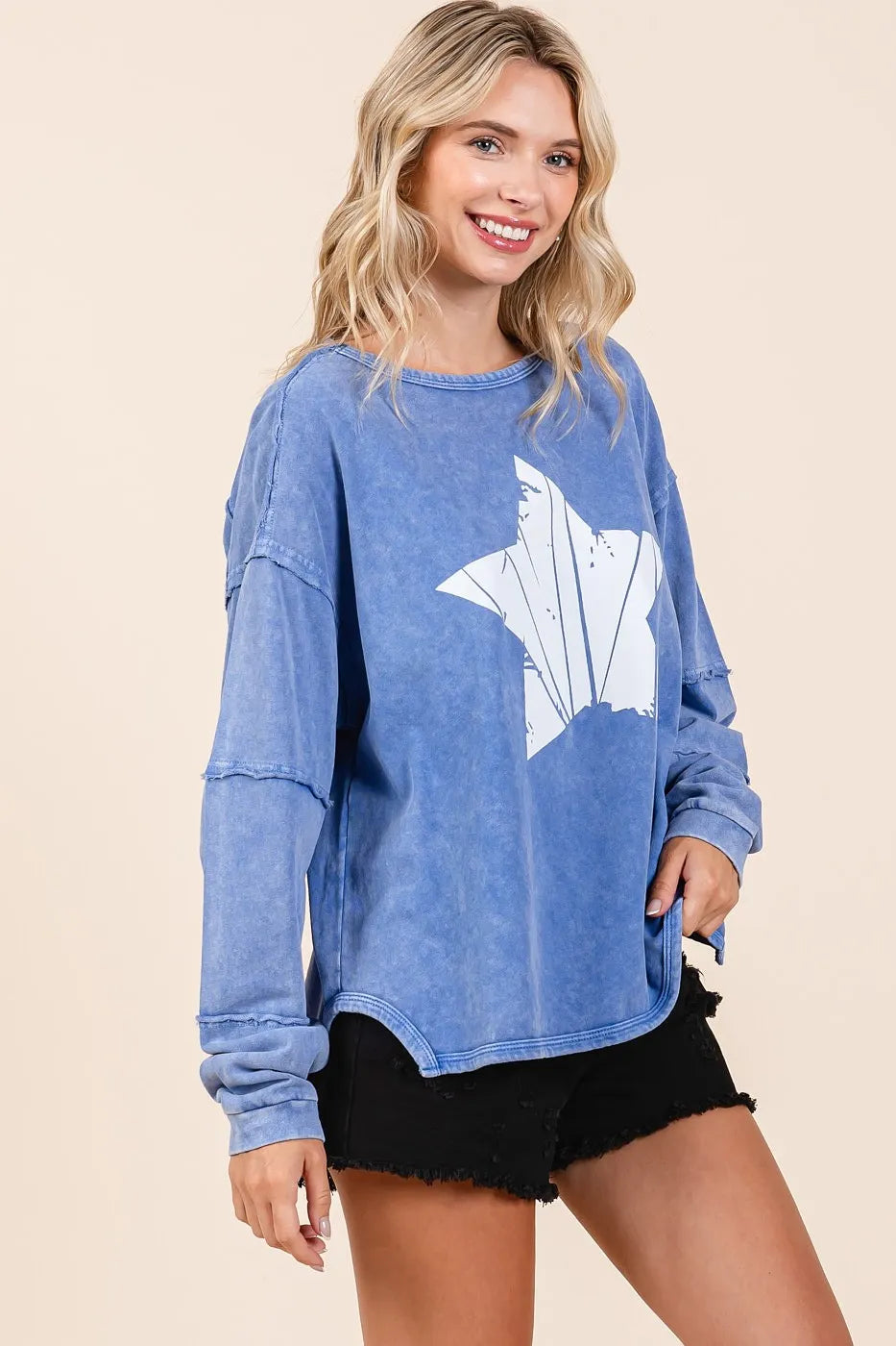 Mittoshop Star Graphic Mineral Wash Long Sleeve Top - Sydney So Sweet