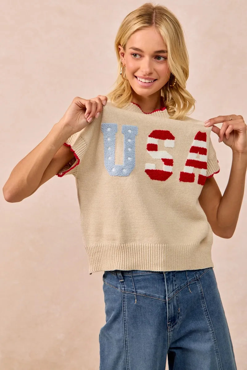 BiBi USA Patchwork Sweater Vest Top With Contrast Detail - Sydney So Sweet
