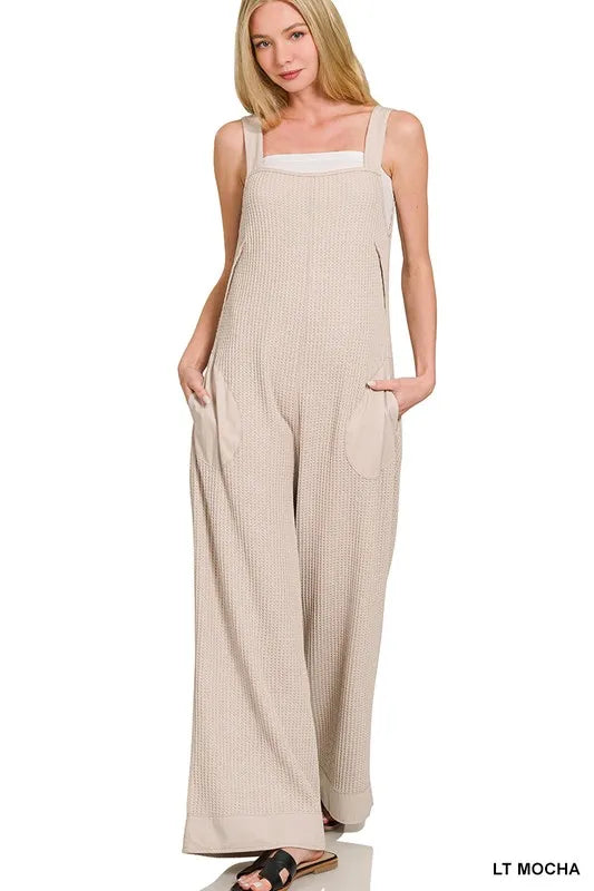 Zenana Knit Waffle Wide Leg Overalls - Sydney So Sweet