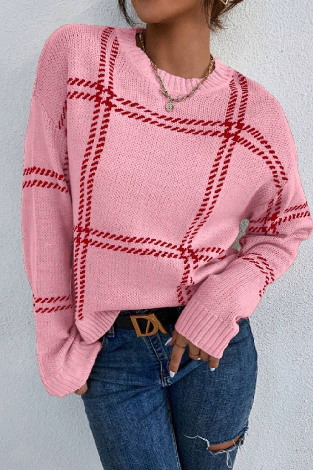 Contrast Round Neck Long Sleeve Sweater - Sydney So Sweet