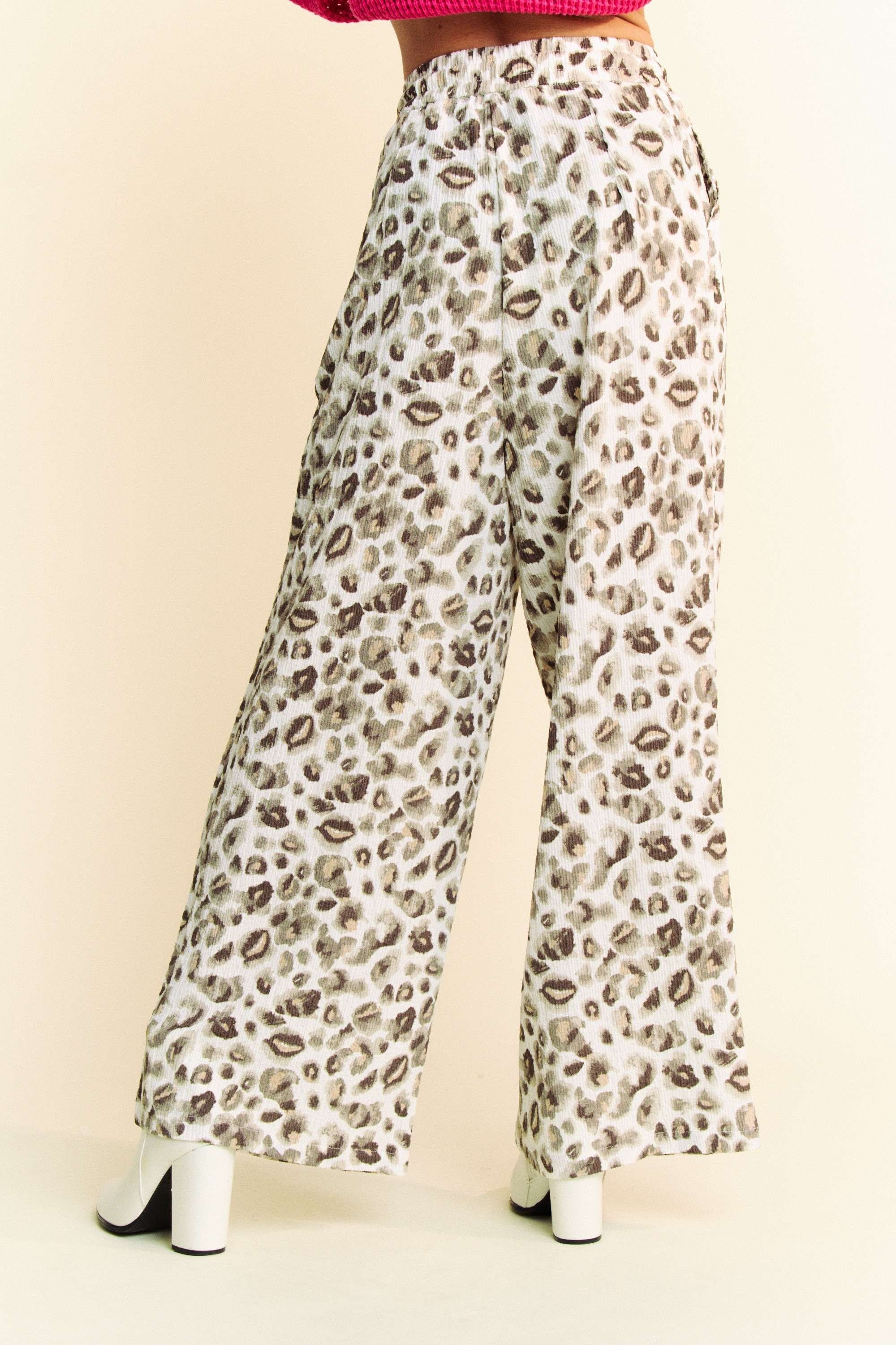 Davi & Dani Drawstring Leopard Wide Leg Pants - Sydney So Sweet