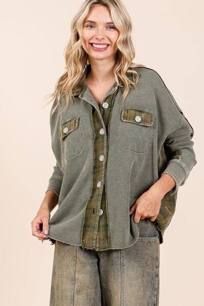 Mittoshop Mineral Washed Plaid Button Down Shacket - Sydney So Sweet