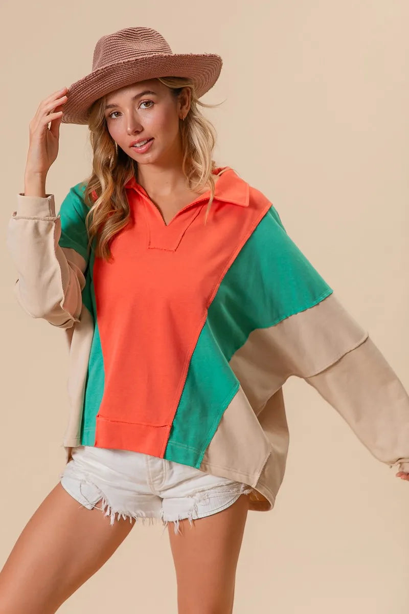 BiBi Colorblock Exposed Seam French Terry Sweatshirt - Sydney So Sweet