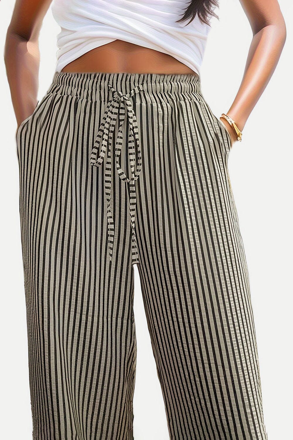 Drawstring Striped Elastic Waist Pants - Sydney So Sweet