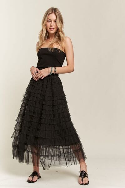 ADORA Elastic Waist Layered Mesh Midi Skirt - Sydney So Sweet