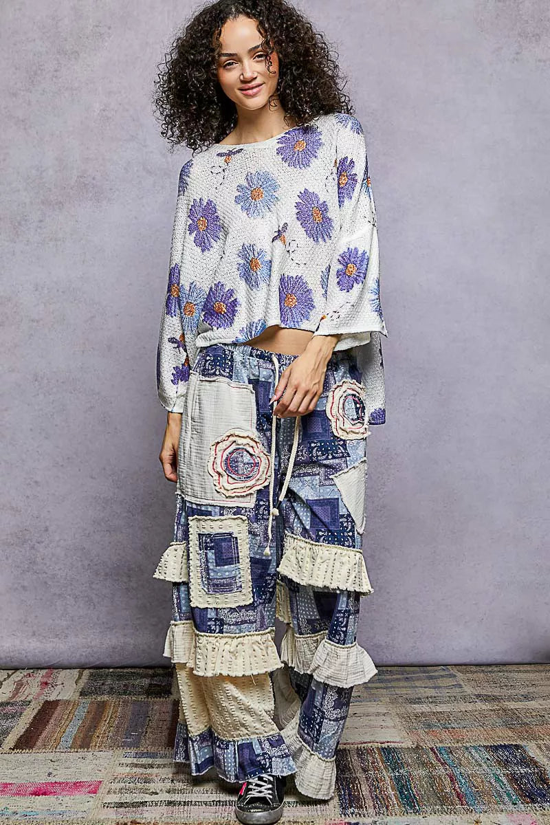 POL Floral Round Neck Rolling Edge Sweater - Sydney So Sweet