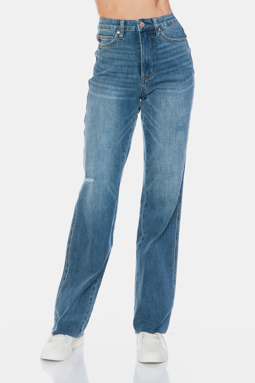 Judy Blue Full Size Tummy Control Cut Raw Hem Straight Jeans - Sydney So Sweet