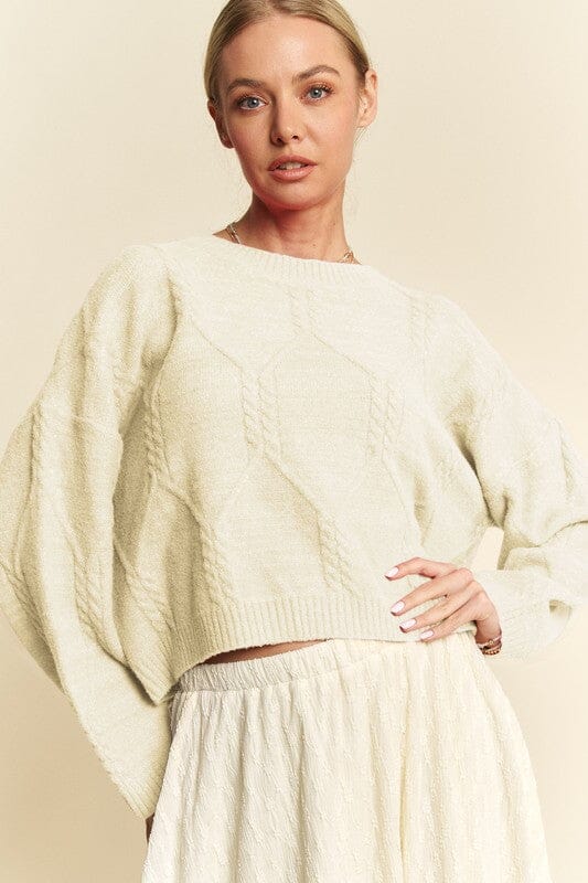 Davi & Dani Diamond Cable Pattern Drop Shoulder Sweater - Sydney So Sweet