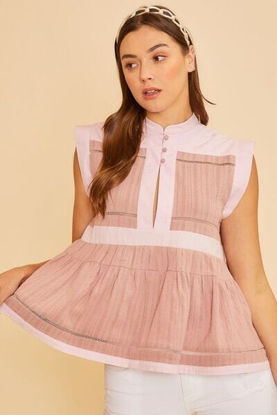 Annie Wear Contrast Trim Peplum Button Detail Blouse - Sydney So Sweet