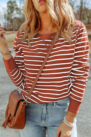 Striped Long Sleeve Round Neck Top - Sydney So Sweet