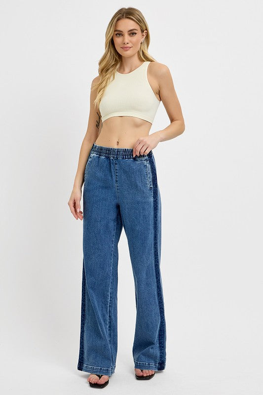 RISEN Full Size Elastic Waist Wide Leg Jeans Plus Size - Sydney So Sweet