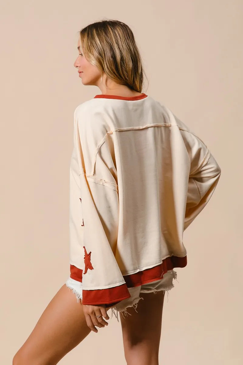 BiBi French Terry Top With Patch Detail Sweatshirt - Sydney So Sweet