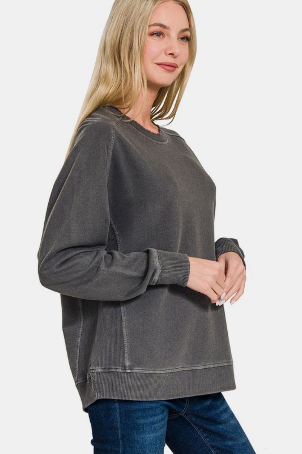 Zenana Full Size Pigment Dyed French Terry Sweatshirt - Sydney So Sweet