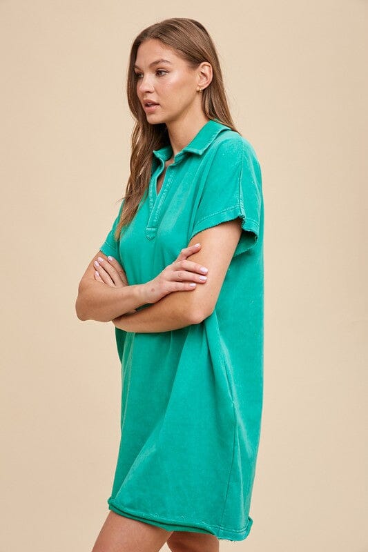 Annie Wear Mineral Washed Johnny Collar Short Sleeve Dress - Sydney So Sweet