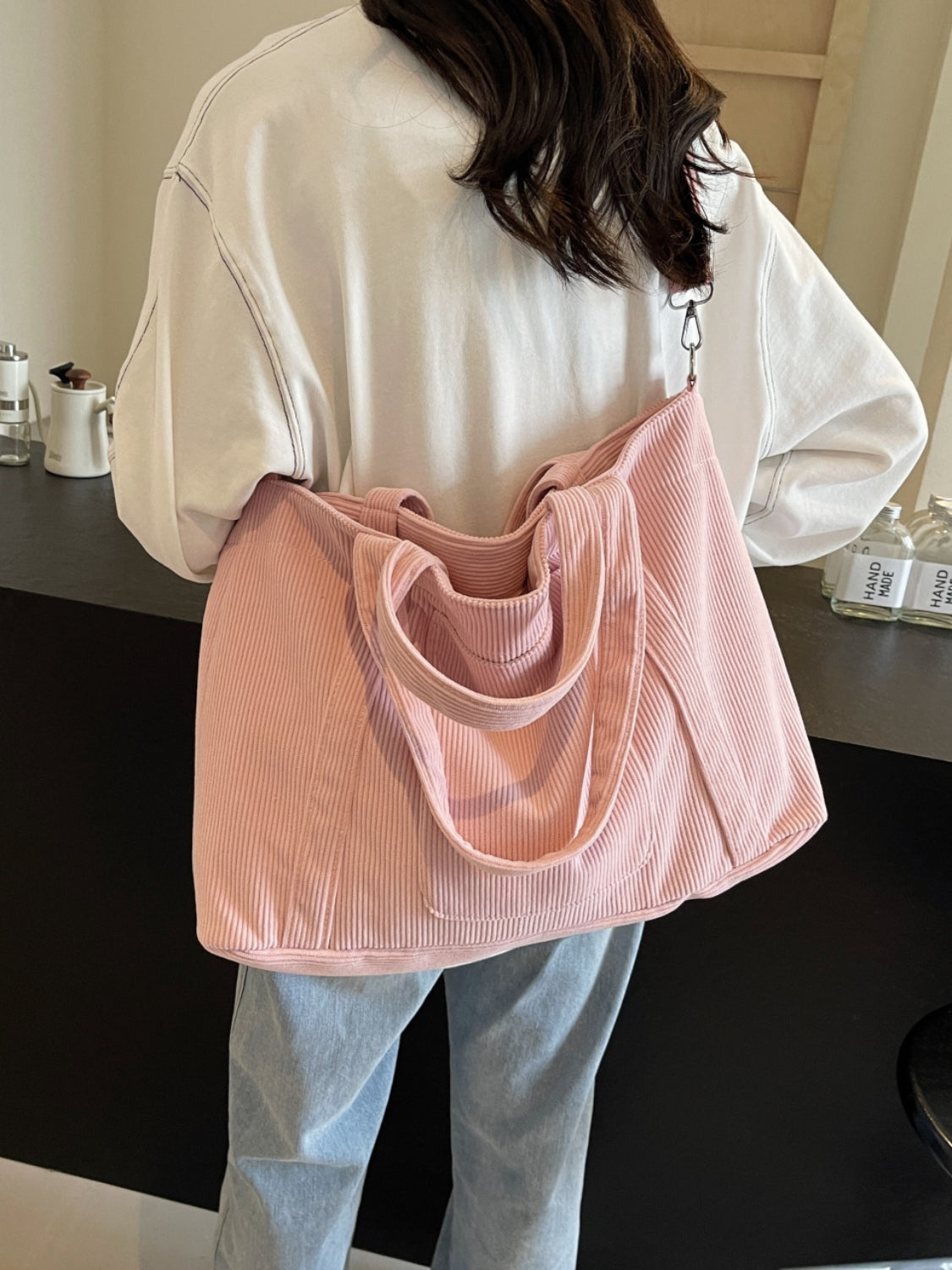 Corduroy Solid Large Tote Bag - Sydney So Sweet