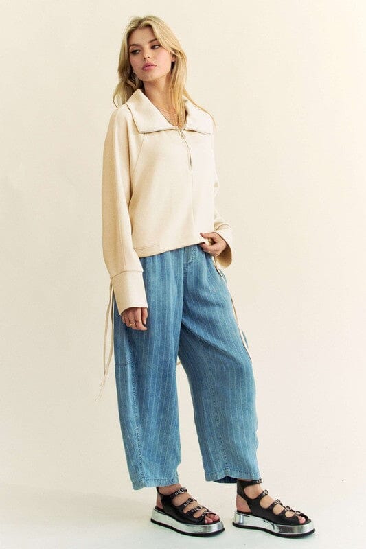 Davi & Dani Drawstring Hem Half Zip Raglan Sleeve Sweatshirt - Sydney So Sweet