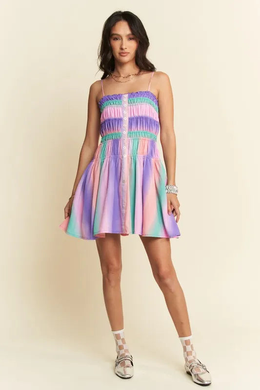 Davi & Dani Multi Color Ombre Printed Bodice Button Up Dress - Sydney So Sweet