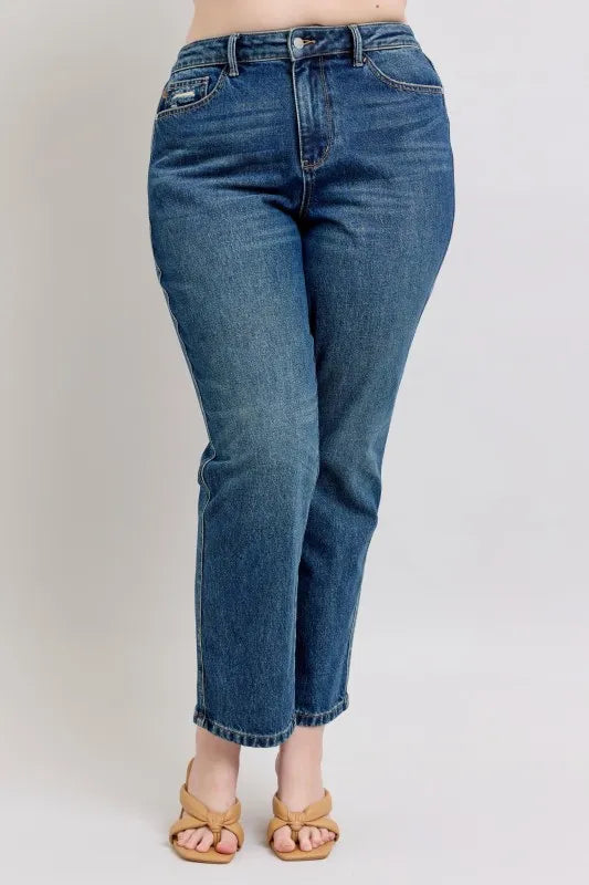 Judy Blue Full Size High Waisted Rigid Magic Non-destroy Straight Leg Jeans Plus Size - Sydney So Sweet