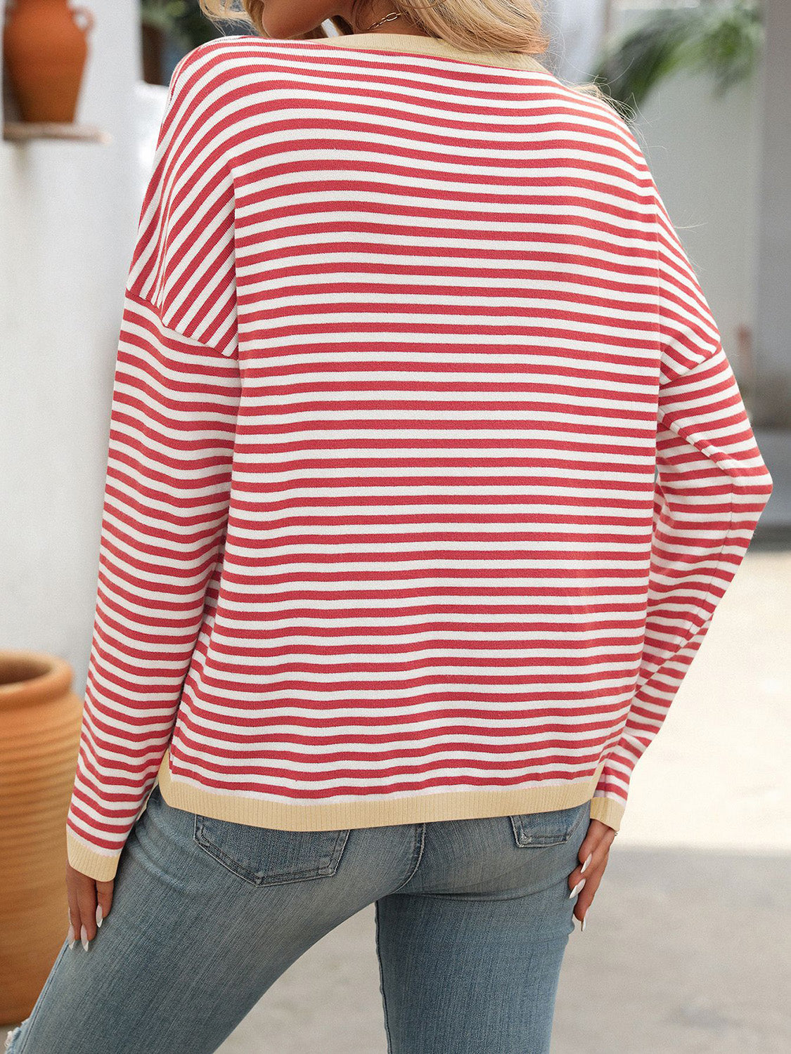 Mandy Striped Round Neck Long Sleeve Sweater - Sydney So Sweet