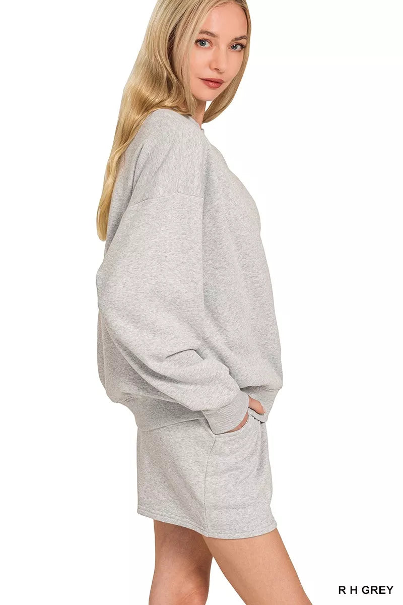 Zenana Fleece Long Sleeve Sweatshirts & Shorts Set - Sydney So Sweet