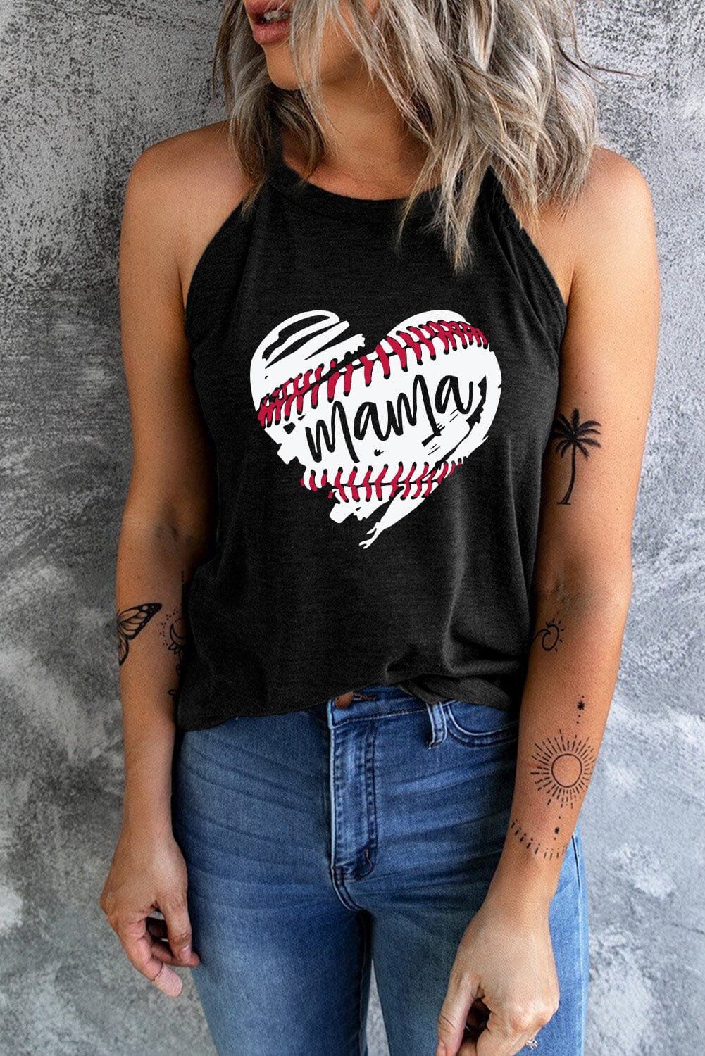 Baseball Mama at Heart Graphic Round Neck Women&#39;s Tank Top - Sydney So Sweet