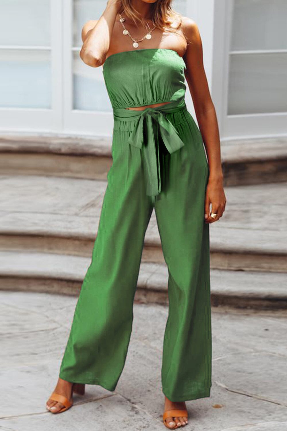 Tied Cutout Tube Wide Leg Jumpsuit - Sydney So Sweet