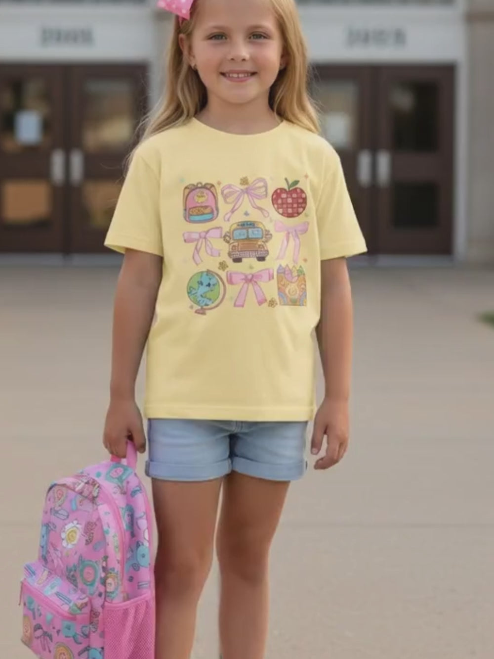 Coquette Back to School Bow Graphic Tee Kids Preppy Cute T-Shirt