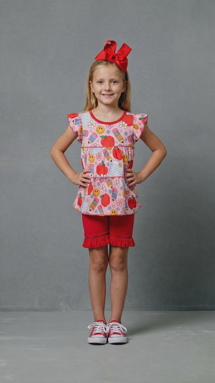 Classroom Cutie Girls Ruffle Shorts Outfit