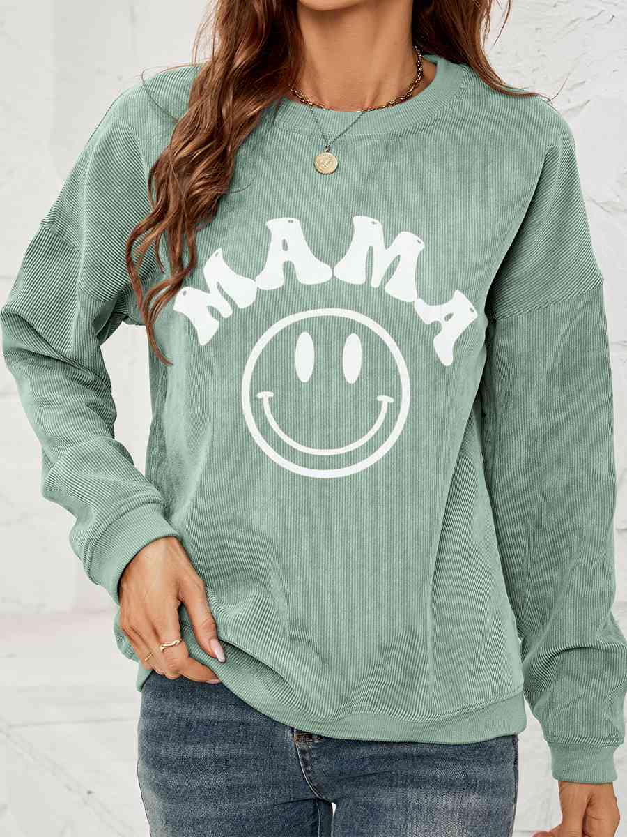 Round Neck Long Sleeve MAMA Graphic Sweatshirt - Sydney So Sweet