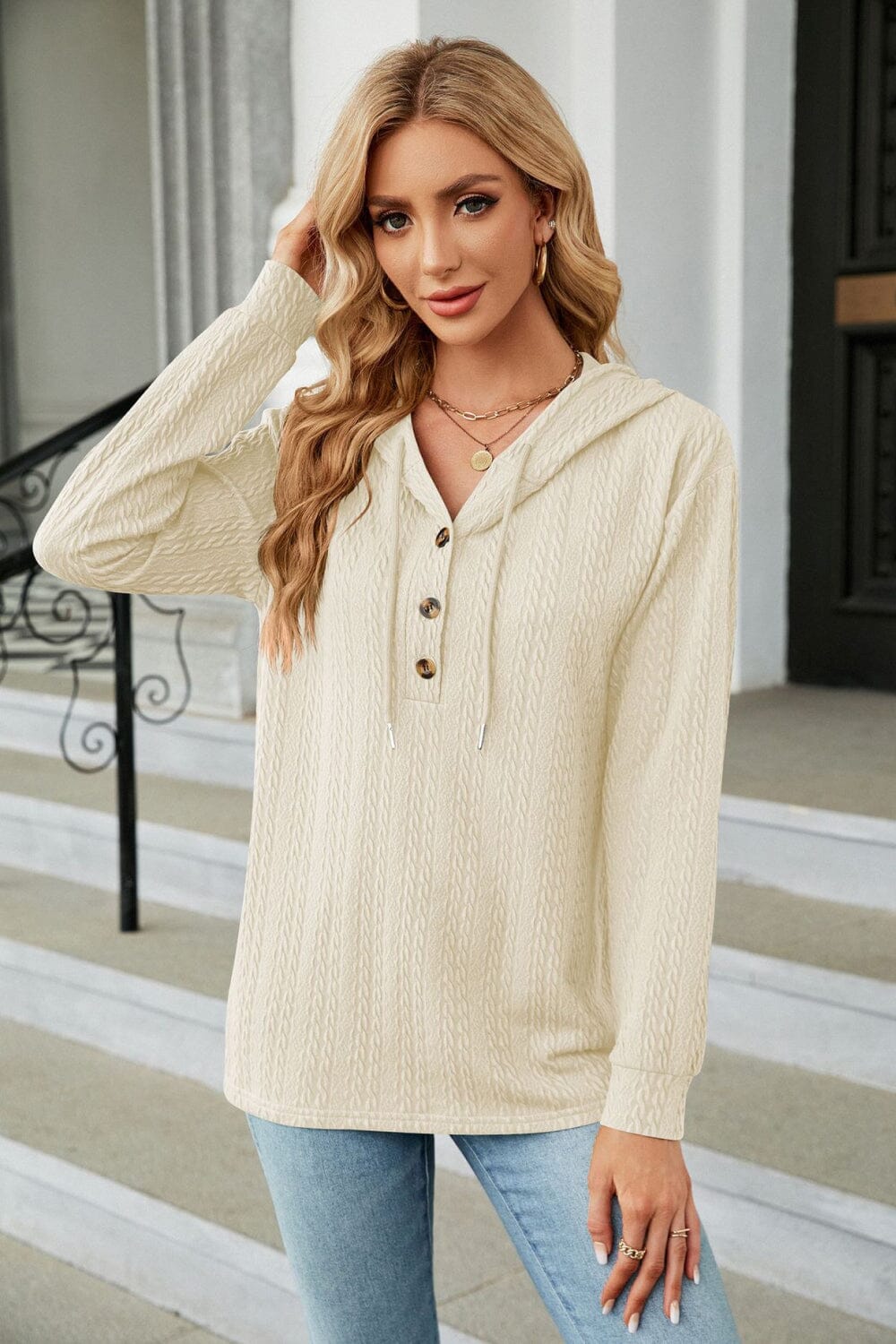 Cable-Knit Long Sleeve Hoodie - Sydney So Sweet