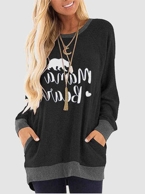 Mama Bear Graphic Round Neck Sweatshirt with Pockets - Sydney So Sweet