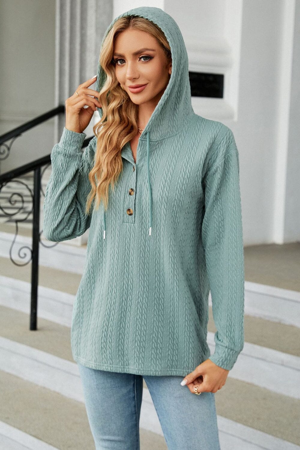 Cable-Knit Long Sleeve Hoodie - Sydney So Sweet