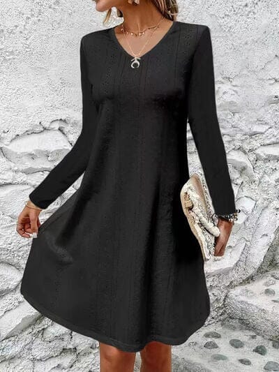 Eyelet V-Neck Long Sleeve Mini Dress - Sydney So Sweet