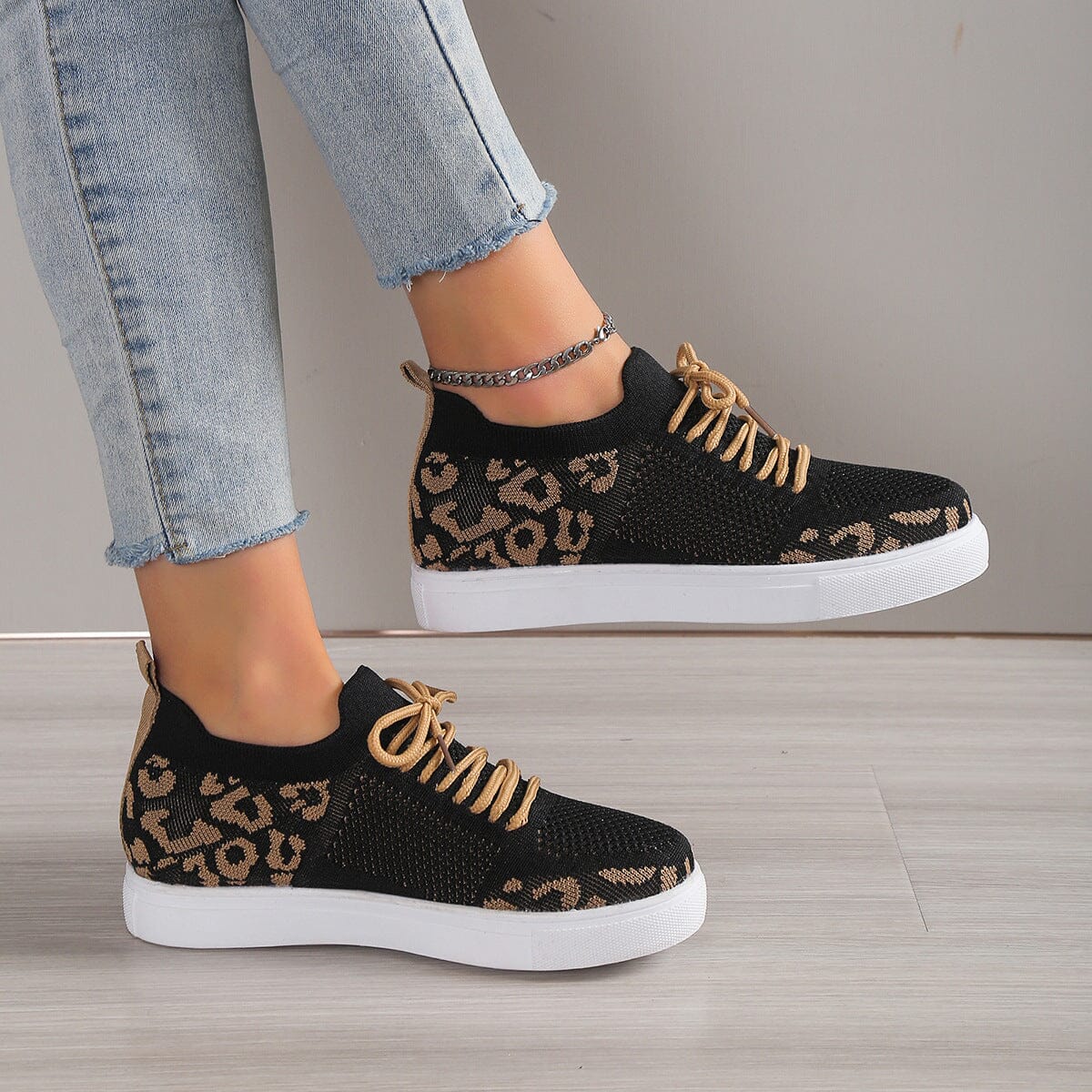 Lace-Up Leopard Flat Sneakers - Sydney So Sweet