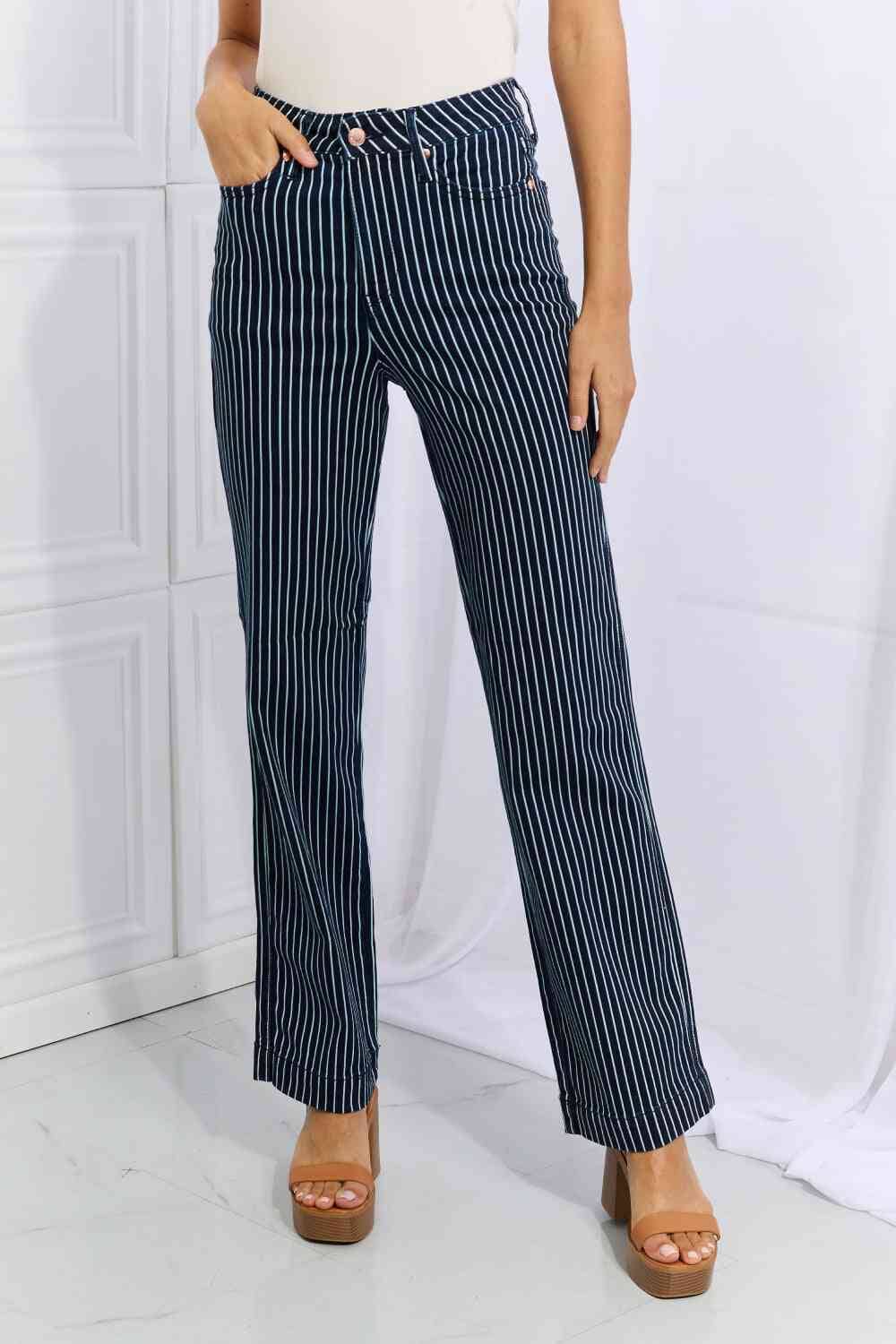 Judy Blue Cassidy Full Size High Waisted Tummy Control Striped Straight Jeans - Sydney So Sweet