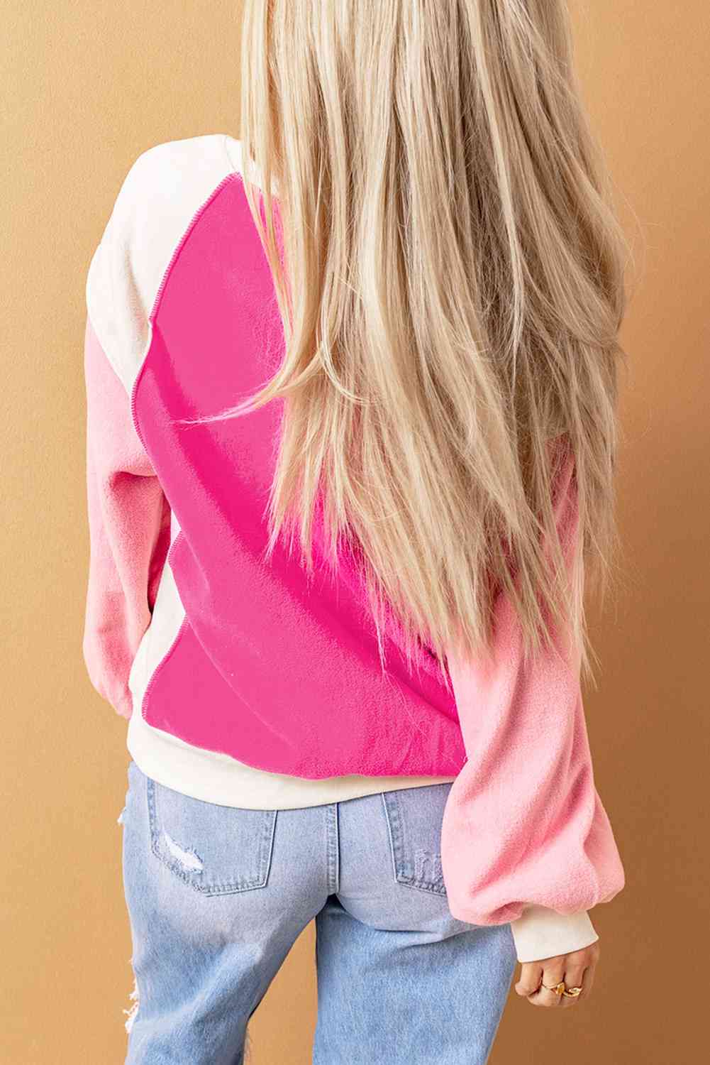 Round Neck Dropped Shoulder Color Block Sweatshirt - Sydney So Sweet