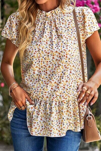 Ditsy Floral Peplum Short Sleeve Blouse - Sydney So Sweet