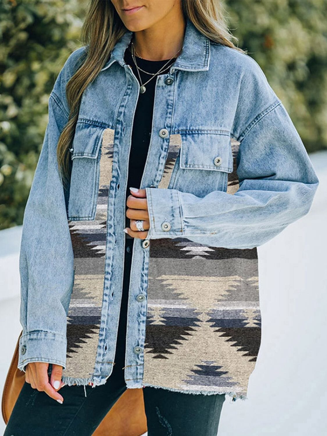 Collared Neck Dropped Shoulder Denim Jacket - Sydney So Sweet