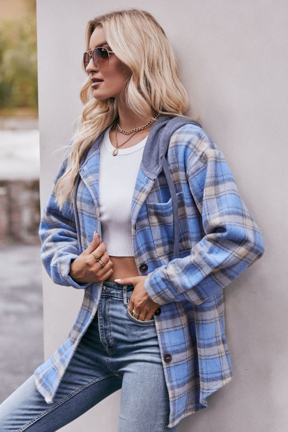 Plaid Dropped Shoulder Hooded Longline Jacket - Sydney So Sweet