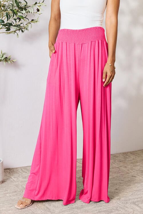 Double Take Full Size Smocked Wide Waistband Wide Leg Pants - Sydney So Sweet