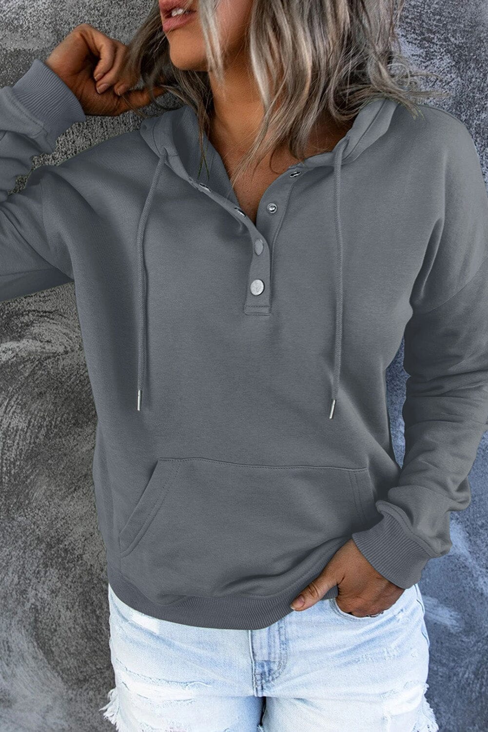 Dropped Shoulder Long Sleeve Hoodie with Pocket - Sydney So Sweet