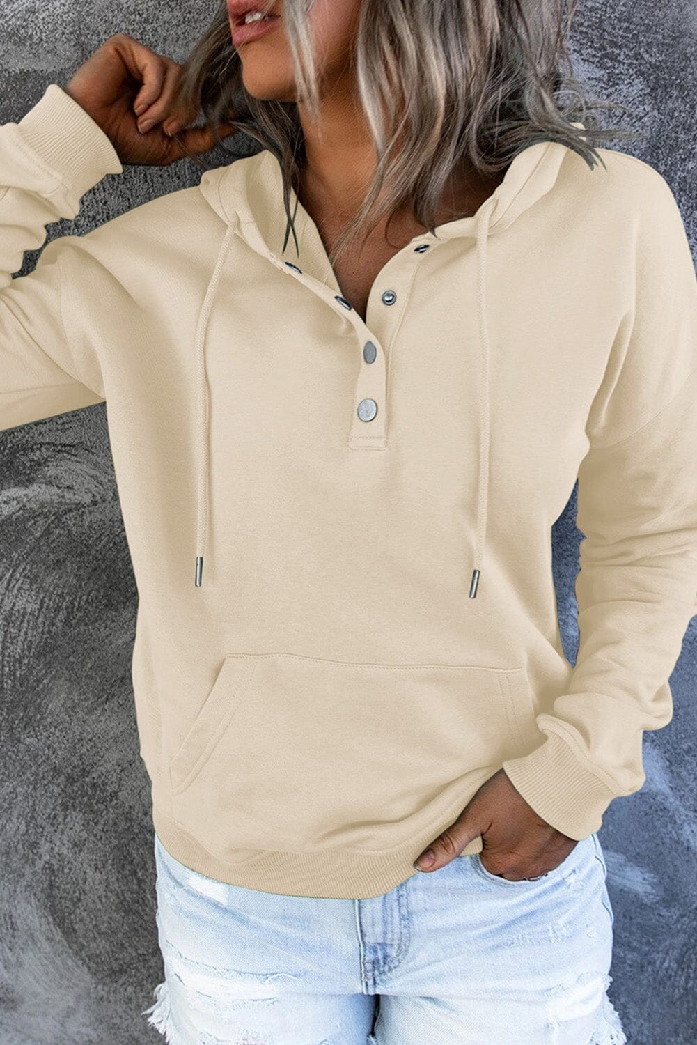 Dropped Shoulder Long Sleeve Hoodie with Pocket - Sydney So Sweet