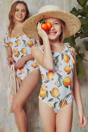 Salty Air Puff Sleeve One-Piece Womens Swimsuit in Citrus Orange - Sydney So Sweet